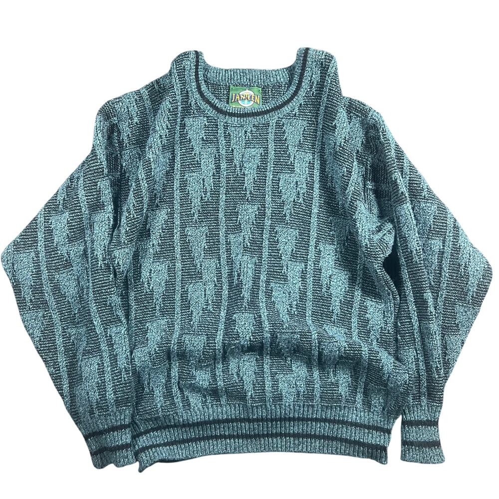 Vintage Jantzen Sweater Blue Multicolored All Over Design Men's Medium